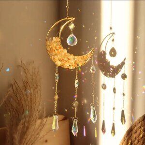 Beautiful Yellow Crystal Moon Suncatcher
